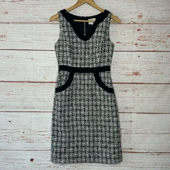 Milly of New York Boucle Tweed Sleeveless Sheath Dress Black/White Sz 0 - Picture 2 of 14